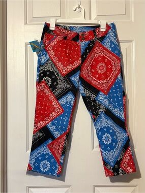 Loudmouth Ladies Bandanas Golf Capri Pants Red White Blue & Black Pattern Size 4